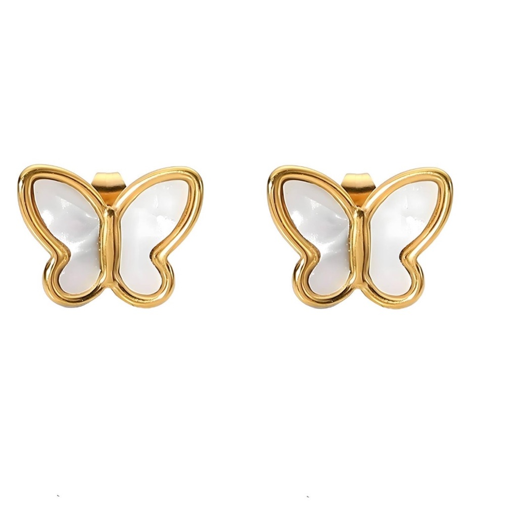 Gold and White Butterfly Earrings 18 k plated will not tarnish